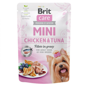 BRIT CARE DOG MINI CHICKEN TUNA FILLETS konservi suņiem Vista, tuncis mērcē 85g